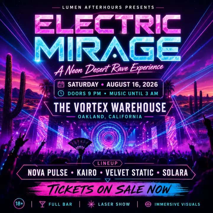 Electric Mirage rave nightlife event poster